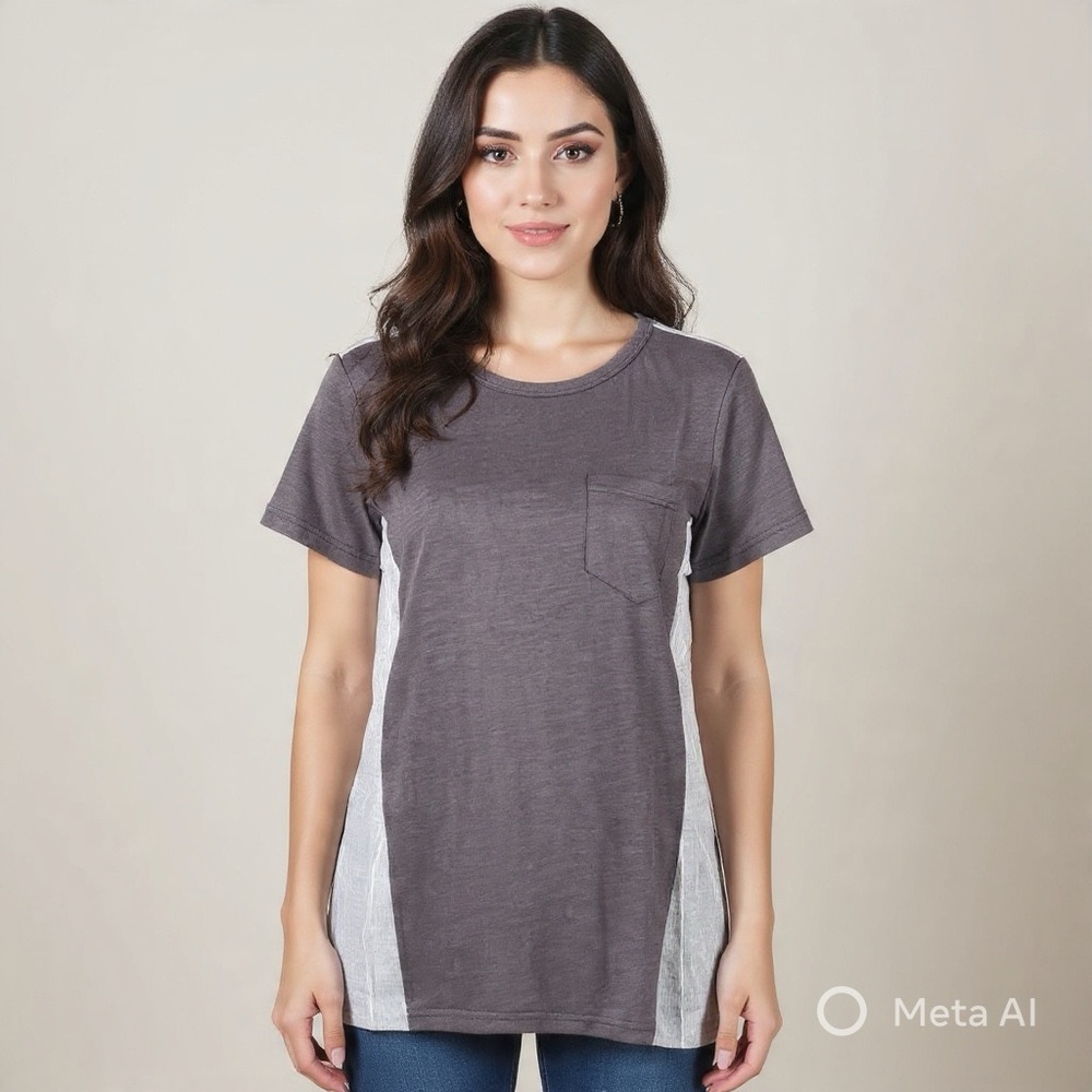 Doe & Rae Boutique Heather Grey Striped Panel Tunic Top Sizes S and M NWT